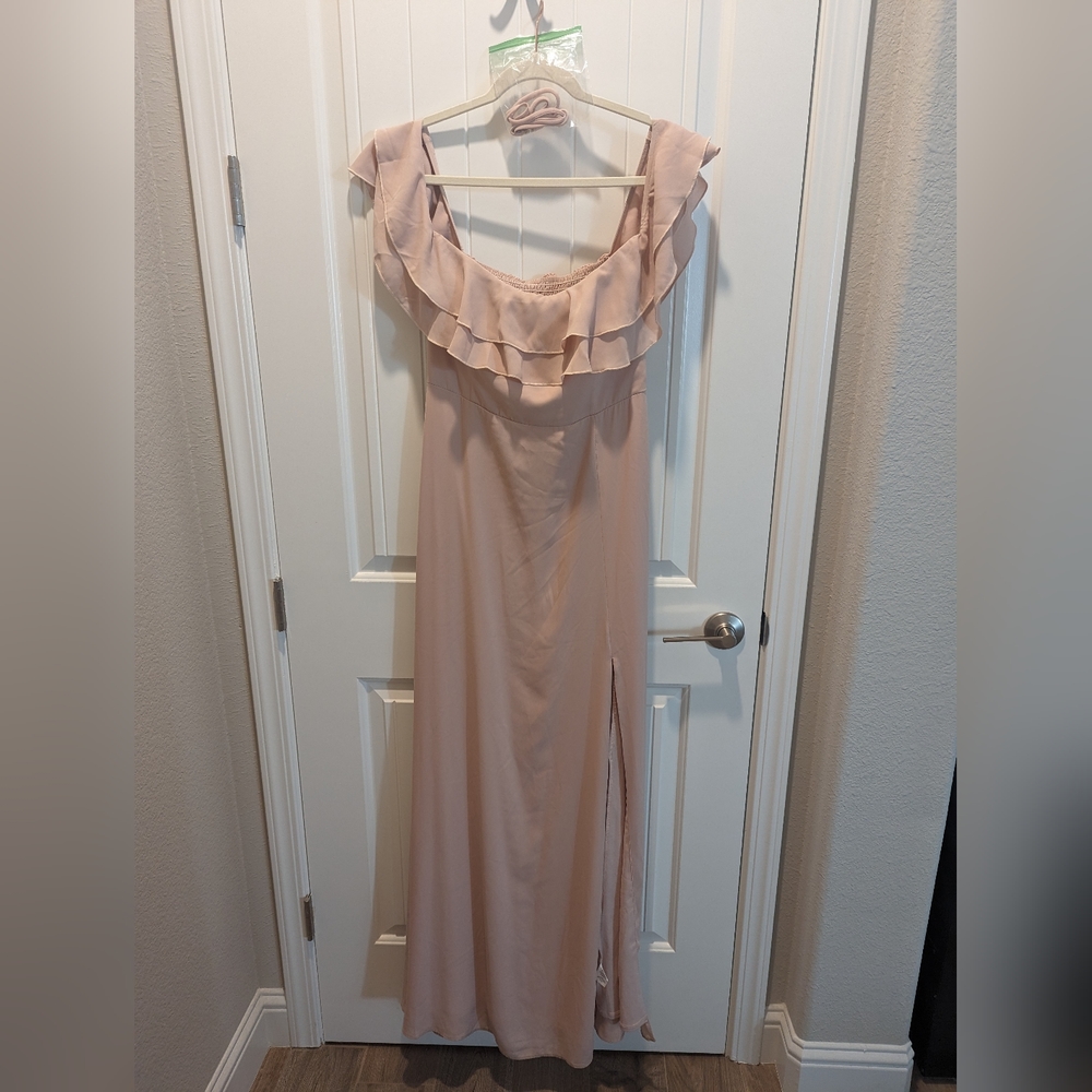Emma Ruffle Maxi Dress ~ Dusty Blush Crisp Size XL - Picture 7 of 10